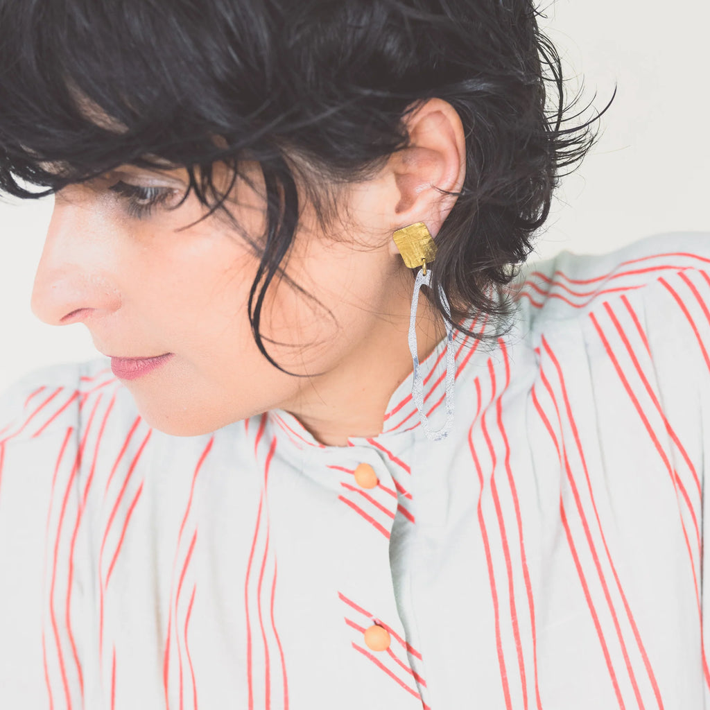 Kiku Earrings - Brass & Silver