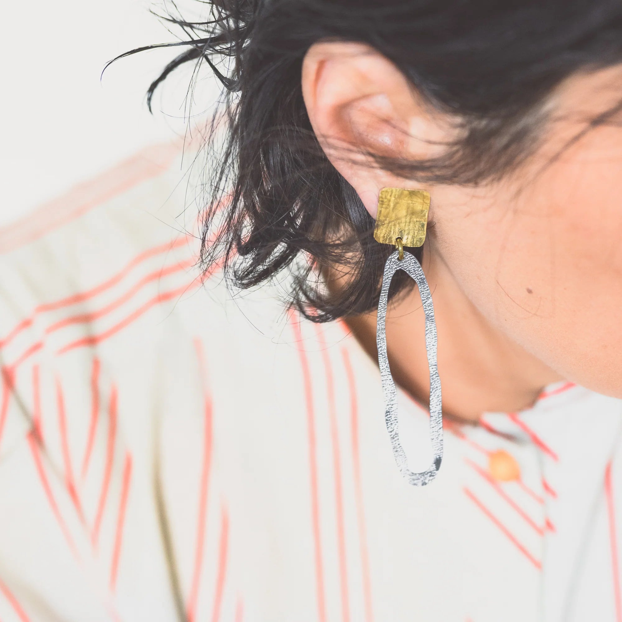 Kiku Earrings - Brass & Silver