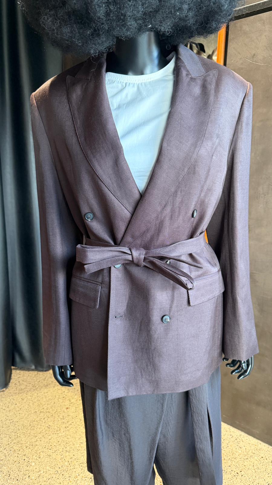 FROST BELTED BLAZER - COFFEE
